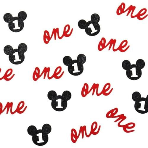Customize number Mouse Confetti,Kids first Birthday party, Mouse head table decor,one confetti, red and black party decor