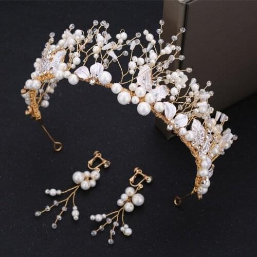 Leliin Gold Bridal Hair Tiara Earrings Wedding Hair Headpiece Crystal Hair comb bride HairPin Hair Jewelry