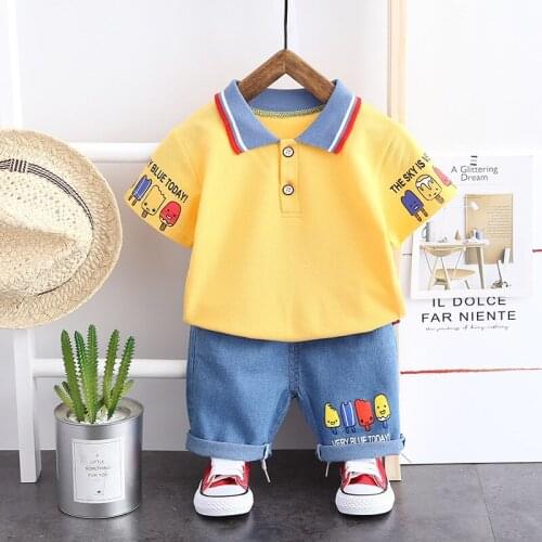 Little Boy Summer Clothes Sets 2 Piece Short Sleeves Polo Shirt + Jeans Shorts Kids Outfits Boys' Clothing Set 1-5 Years