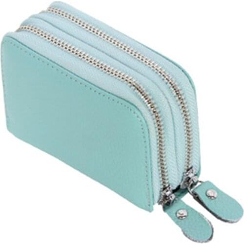 Hot Selling Men Women Card Holder Leather Cute Double Zipper Card Wallet Small Purse Cards Holder