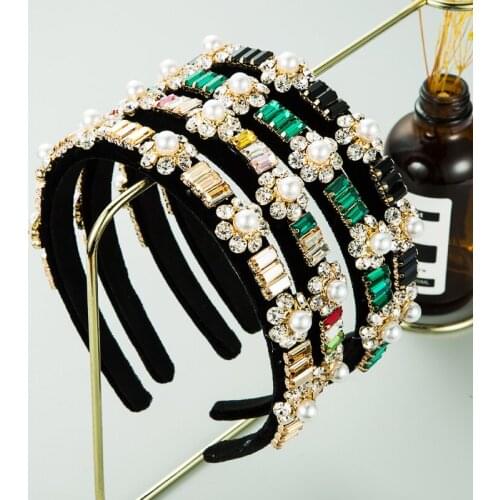 Fashion Korean Imitation Pearl Flower Headband Womens Super Flash Crystal Thin Hair Band Womens Fashion Party Hair Band