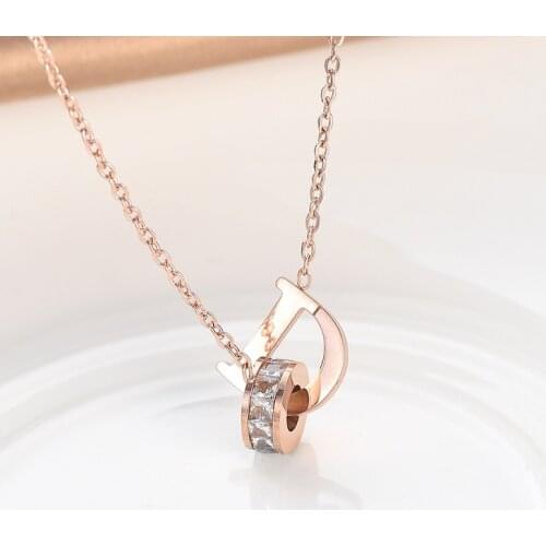 Trendy Zircon Double Loops Letter D Pendant Women Necklaces High Quality No Fade Stainless Steel Ladies Jewelry Female Gift
