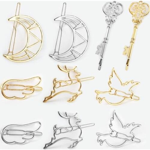 Fashion Hair Clip for Women Elegant Design Bird Fawn Triangular Moon Lip Round Barrette Stick Hair Pins Head Accessories