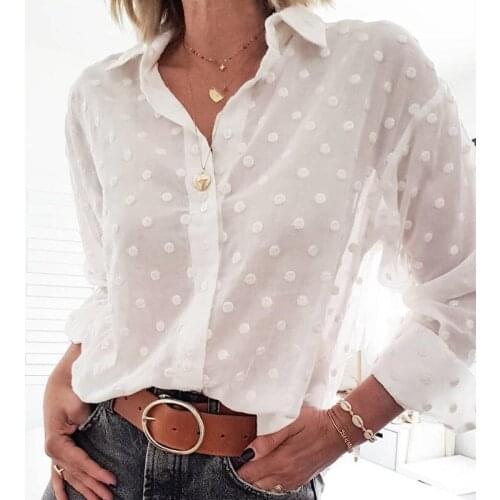 Fashion Long Sleeve Shirts Polka Dot Blouses Womens Elegant White OL Shirt Tops Ladies chemise femme blusa feminina Streetwear