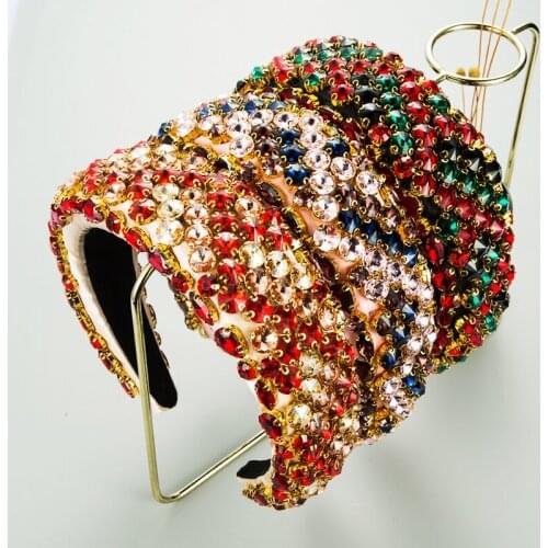 Fashion Shining Color Crystal Hair Band Womens Luxury Geometry Rhinestone Wide Brim Hair Band Womens Party Hair Accessories