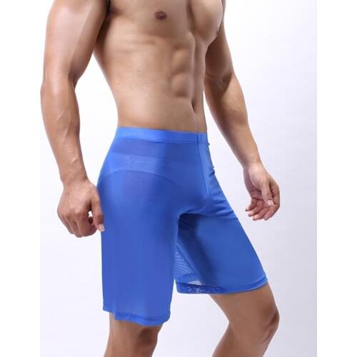 Mens Sexy Mesh See-Through Casual Shorts Nightwear Breathable Low Waist Mesh Sleep Bottoms Super Thin Underpants