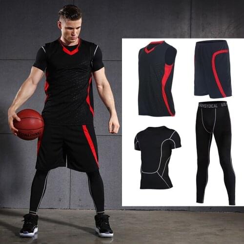 Mens Sports Suits Basketball Jersey Running Sports Sets Basketball Workout Gym Summer Shirts Quick Dry Shorts Sportswear