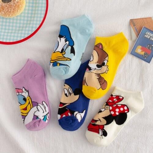 5pair/1pair Disney New Summer Korean Women Socks Cartoon Animal Mickey Minnie Squirrel Duck Cute Funny Slip Invisible Ankle Sock