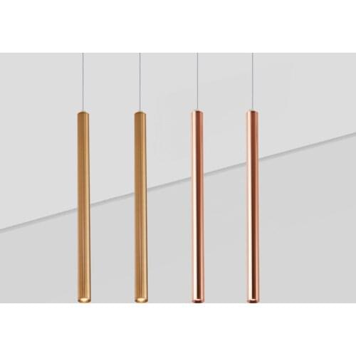 BEIAIDI Golden Long Tube Pendant Lights Single Head Wire Adjustable LED Hanging Lamp Kitchen Restaurant Study Long Pipe Light