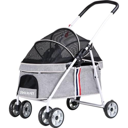 Pet Stroller Portable Dog Cat Trolley Breathable Foldable Cat Stroller Four Wheeled Brake Cart for Baby Stroller Outdoor Travel