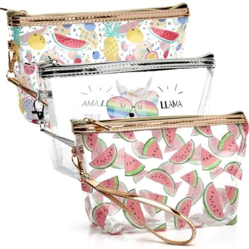 Transparent Travel Bags Beach Cosmetics Bag Girls Fruit Pattern PVC Waterproof Toiletries Wash Storage Case