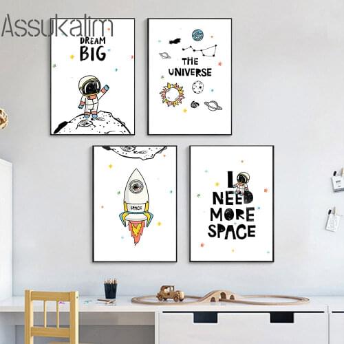 Rocket Print Space Astronaut Canvas Painting Universe Planet Poster Nursery Wall Art Nordic Wall Pictures Boy Kids Room Decor