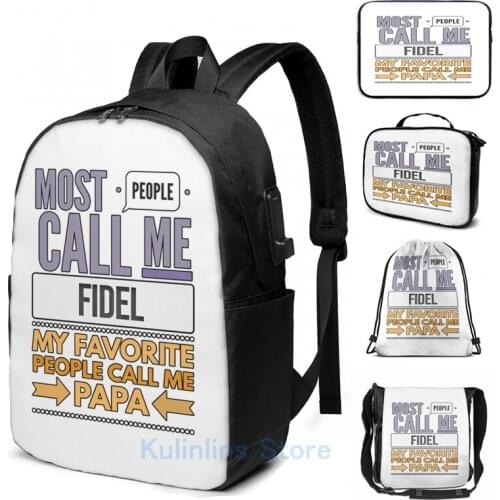 Graphic print Gift For Dad Named Fidel Most People Call Me Fidel USB Charge Backpack men School bags Women bag Travel laptop bag