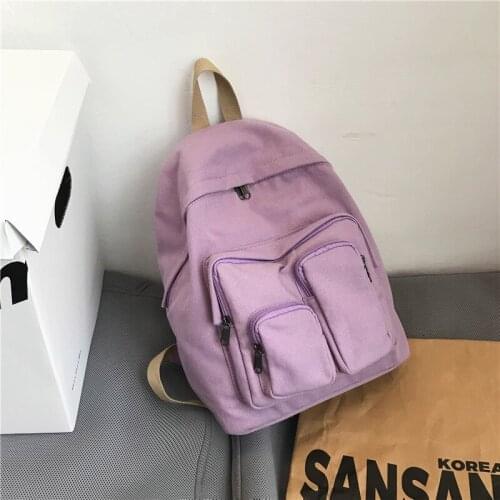 Backpack For Teens Solid Color Womens Backpack Canvas Large Capacity Notebook School Bag Soft Zipper Black Travel Mens Bag