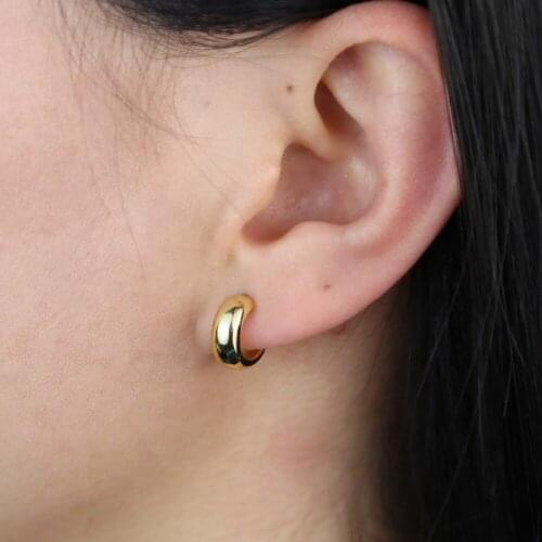 Real 925 sterling silver Ear Hoop Earrings Fashion Women gold color Wide Punk Style Small Earrings Jewelry Wholesale