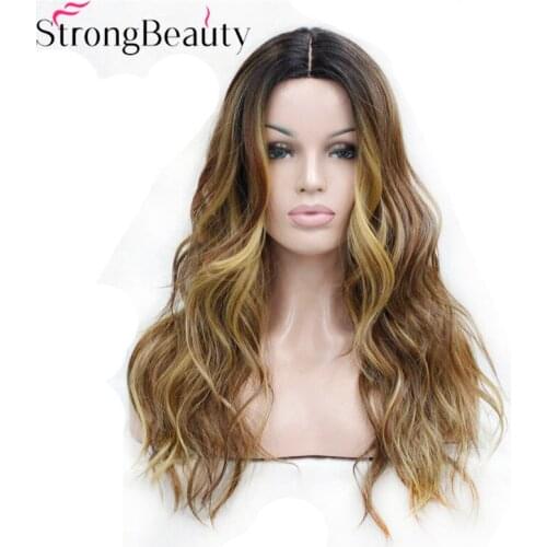 Strong Beauty Ombre Wig Wavy Synthetic Capless Wigs Long Blonde With Dark Root Hair