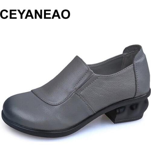 CEYANEAONew Genuine Leather Shoes Women Flat Shoes Fashion Womens Office Black Comfortable Soft Single ShoesE784