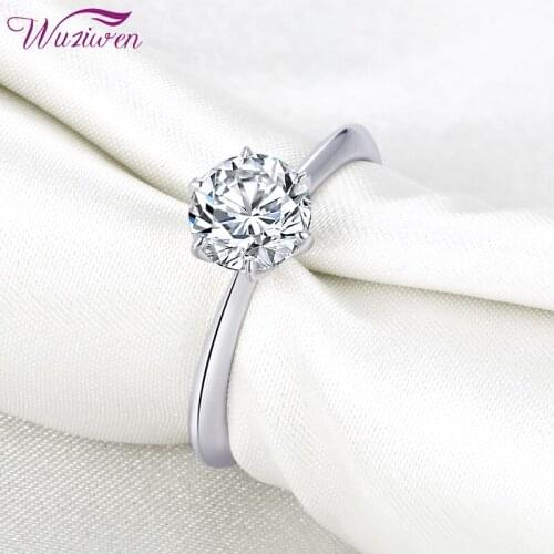Wuziwen Solid 925 Sterling Silver Simple Wedding Engagement Ring For Women Solitaire Moissanite 1.0ct Round Cut D Color VVS1