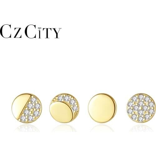 CZCITY 925 Sterling Silver Plated 14K Gold Round Stud Earrings sets for Women Fine Jewelry CZ Boucle D'Oreille Femme Bijoux Gift