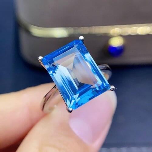 Luxurious classic square 10*14mm Natural blue topaz Ring Natural gemston Ring S925 silver women girl party gift Jewelry