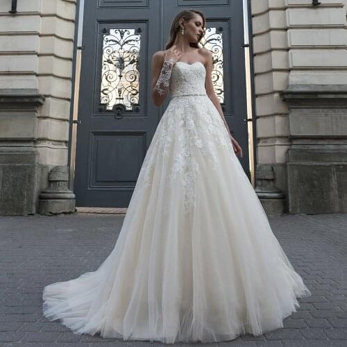 Brautkleid Tulle A-line Wedding Dress Strapless Sukienka Na Wesele Crystal Beading Waist Vestido De Novia Backless Robe Mariage