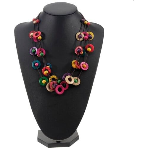 Boho Statement vintage Necklace Jewelry Geometry Round pendant necklace Women Wooden Beads Ethnic Handmade colorful necklace