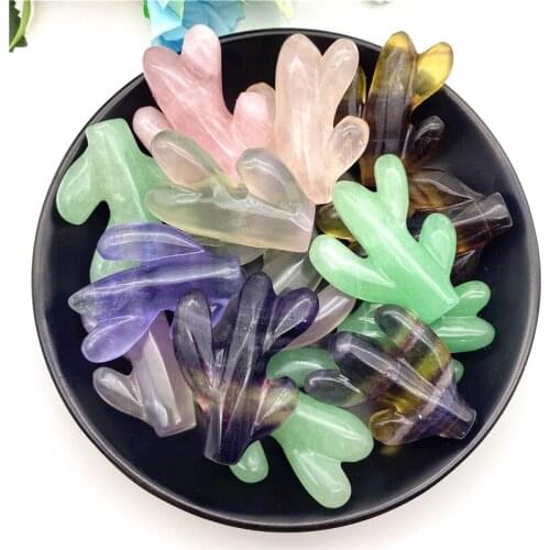 1PC Natural Mini Pink Crystal Aventurine Fluorite Cactus Carving Crystal Quartz Figurine Healing Natural Stones and Minerals