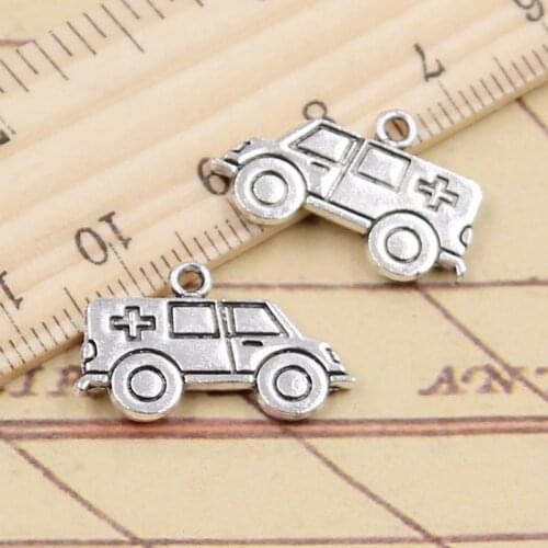 10pcs Charms Hospital Ambulance Escort Car 13x22mm Tibetan Silver Color Pendants Antique Jewelry Making DIY Handmade Craft