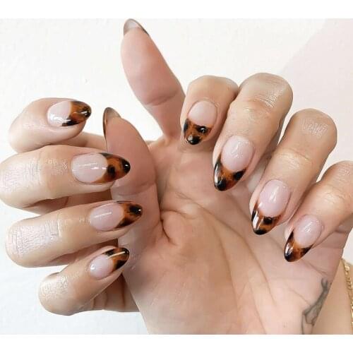 24pcs Caramelized Amber Nail Patch Glue Type Removable Mid Length Paragraph Fashion Manicure False Nail Patch NE