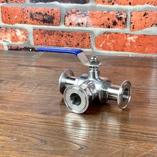 3/4" 3 Way Ball Valve T and L Port Ferrule Type Sanitary steel 304