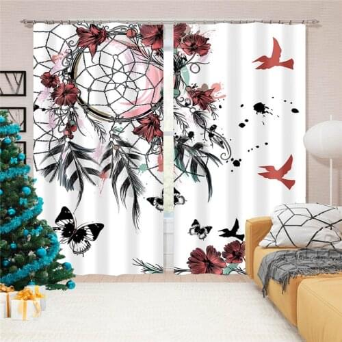 3D Modern Minimalist Dream Catcher Light Color Pattern Blackout Curtain Kit, Suitable for Curtains In Living Room and Bedroom