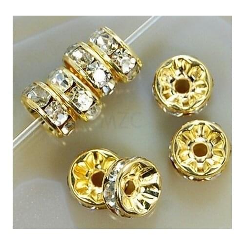 8MM White Spacer Metal Rondelle Rhinestone Loose Beads For Best DIY Jewelry Making bead yy4 Bracelet crystal