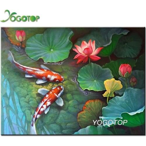 Diamond embroidery Chinese fish full square round drill diamond painting koi graph lotus 5d diy diamond mosaic home decor YY2899