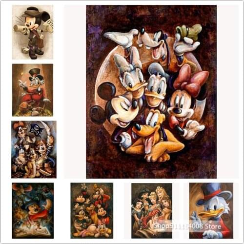 Diy Diamond Painting Disney Mickey Mouse and Donald Duck Full Square Cartoon Diamond Embroidery Cross Stitch Rhinestone Painting