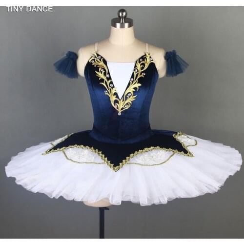 Navy Blue Velvet Bodice with 7 Layer of Pleated Tulle Pancake Tutu Professional Ballet Tutu Dance Costume for Adult Girls BLL079