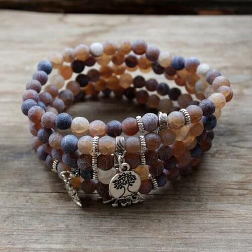 6mm Brown Stone Beads Bracelet Matte Moon Charm Pendant Healing Balance Beads Yoga Bracelet