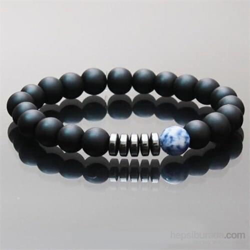 Takıcadde Black Matte Onyx Blue Sodalite Hematite Natural Stone Bracelet