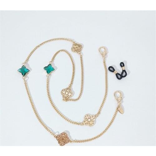 Crystal Hollow Clover Link Chain Eyeglasses Hanger Rope Neckalce Reading Glasses Sunglasses Strap Holder Face Mask Neck Band