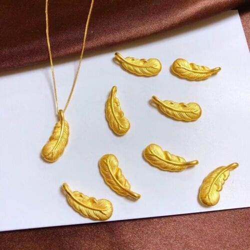 YUNLI Pure 24K 999 Yellow Gold Pendant Necklace Simple Mini Feather Pendant Real 18K Gold Chain for Women Fine Jewelry Gift