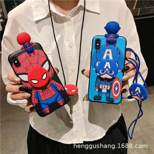 Marvel Mobile Phone Case Silicone Mobile Phone Case Fou Iphone 11 Pro Max Xs X 8 Plus Mobile Phone Holder and Lanyard Anti-drop