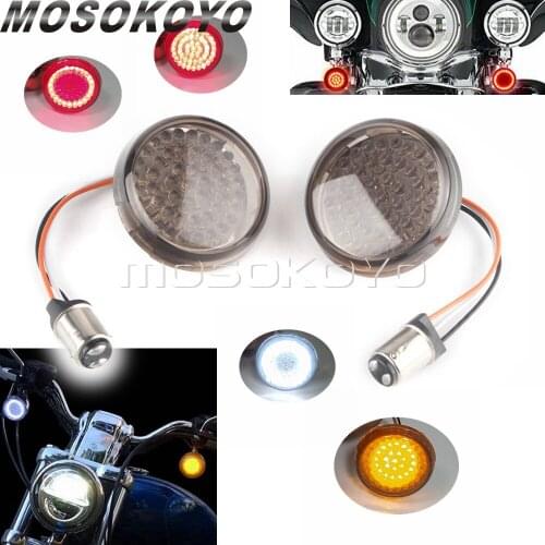 For Harley Sportster Dyna Softail Touring Motorcycle 1157 LED Turn Signal Indicator Light 2'' Bullet Inserts Lamp W/ Smoke Lens