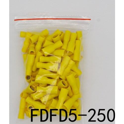 FDFD5-250 FDFD5.5-250 Female Insulated Electrical Crimp Terminal Connectors Cable Wire Connector 100PCS/Pack AWG 12-10 FDFD