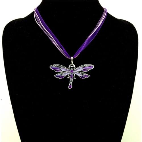 Purple Bohemian Pendant Statement Necklace Ethnic Jewelry Multi-layer Chain Enamel Dragonfly Necklaces & Pendants