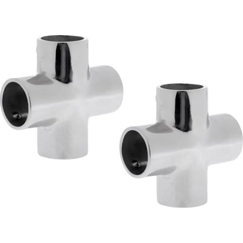2X 316 Stainless Steel 90 Degree 4 Way Boat Hand Rail Fitting Joint for 22mm Pipe tube Connector