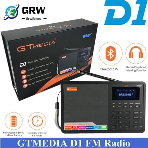GTMEDIA D1,FM Radio,Bluetooth DAB+/FM+BT/TF Card/AUX,1.8 inch LCD display,DAB Radio Speaker,with 18650 Lithium Battery Radio