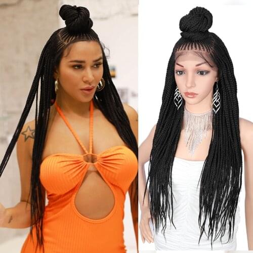Kaylss 30 Inches 13x7 Braided Wigs Synthetic Lace Front Wig Updo Braided Wigs with Baby Hair for Black Women Cornrow Braided Wig