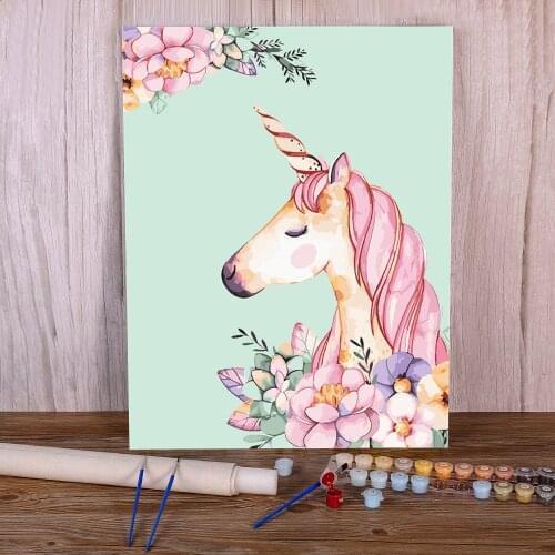 Cartoon Rainbow Unicorn Horse Animal Coloring By Numbers Painting Complete Kit Oil Paints 40*50 Canvas Pictures Drawing
