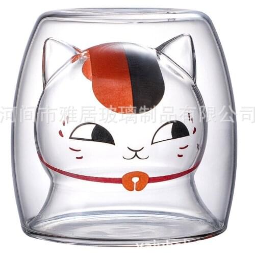 Double Fat Cat Glass Coffee Cup Heat-resistant Glass Double Milk Cup Cartoon