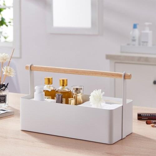 Cosmetic Storage Box Wood Handle Jewelry Flower Pot Rack Kitchen Seasoning Bottle Holder Bathroom Supplies Organize Tray