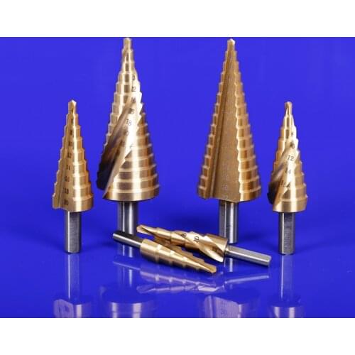 Metric Spiral Flute The Pagoda Shape Hole Triangular Cutter 4-12/20/32mm HSS Steel 6542 Cone Drill Bit Set Steel Step Sharpening